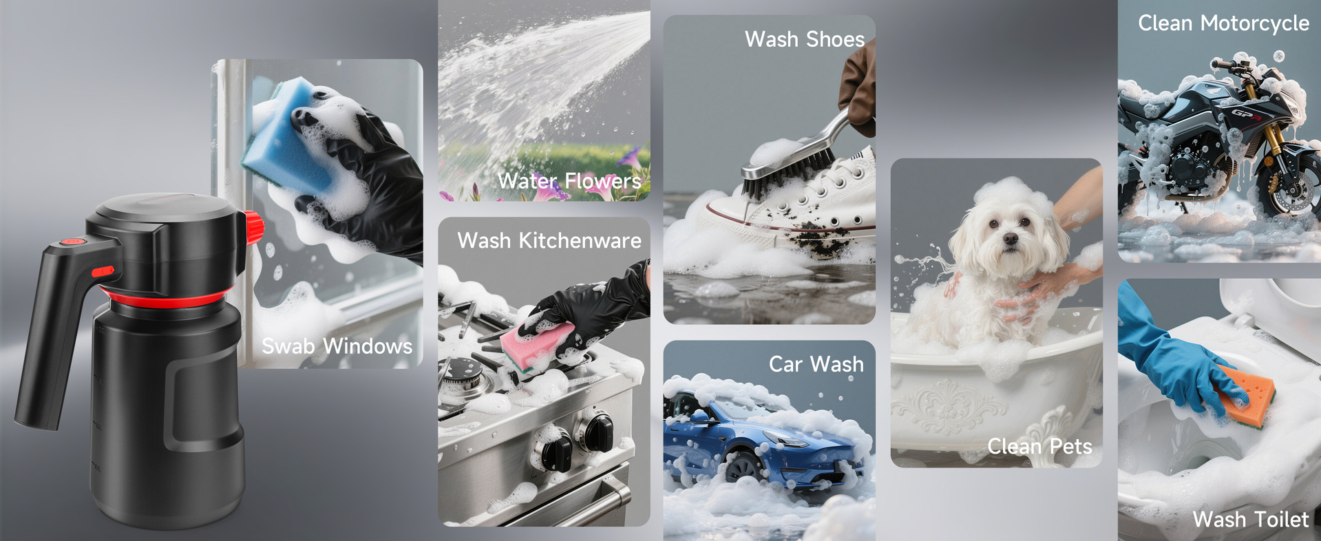 Electric car wash foam sprayer, wireless charging high-pressure PA sprayer, portable car cleaning supplies sprayer