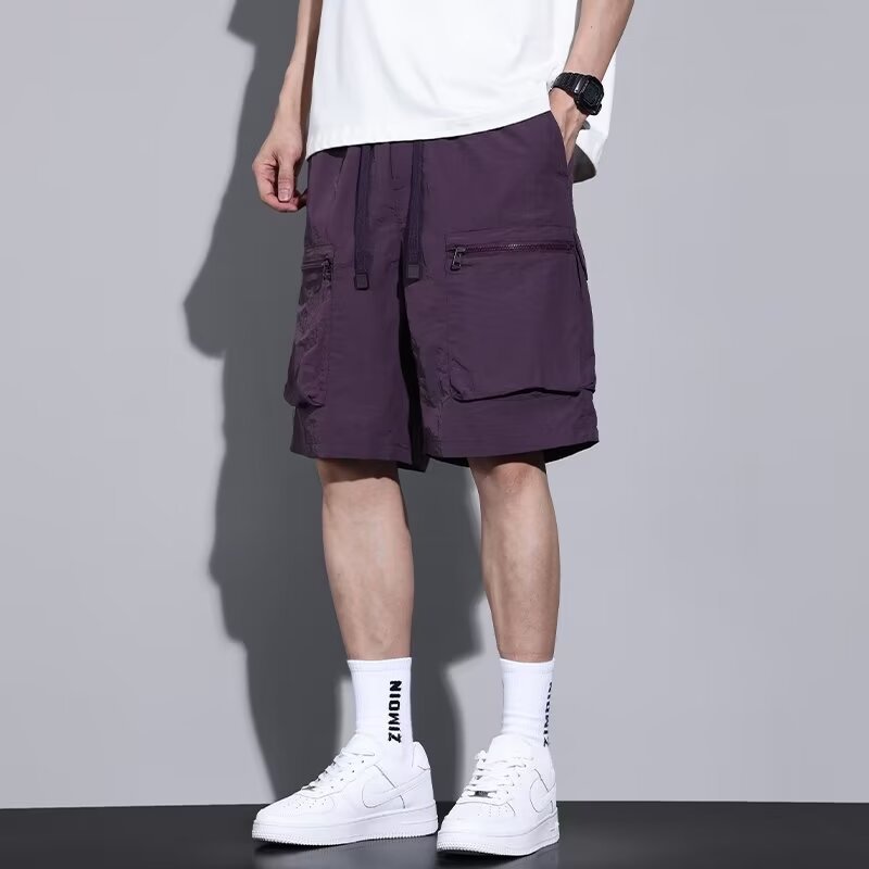 Shawn Yue, pantalones cortos de trabajo, pantalones cortos de seda de hielo de cinco puntos de estilo fino de verano para hombres, sueltos y transpirables