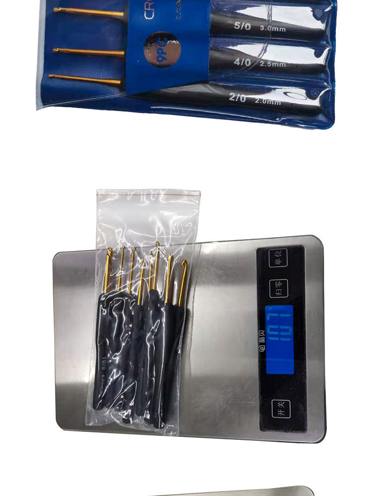 Herramienta de tejer suéter aguja TPR mango de silicona alúmina crochet mango negro oro aluminio crochet conjunto de 9 piezas