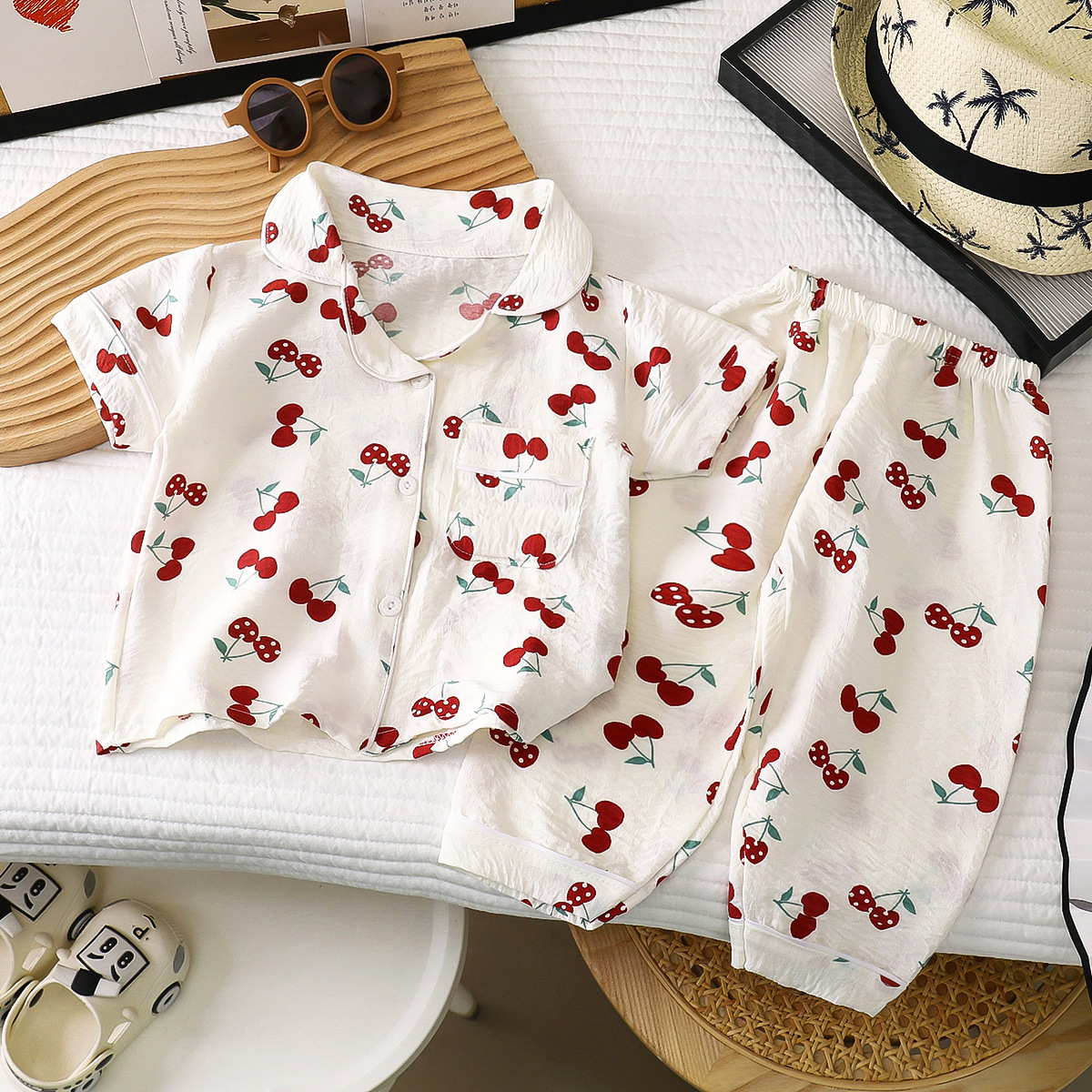 Traje de pijama para niños verano nuevo estilo niñas pantalones finos de manga corta ropa de aire acondicionado para bebés ropa de hogar para niños