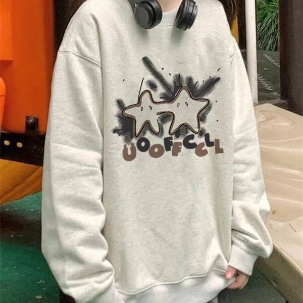 秋冬季新款ins风圆领加绒加厚卫衣女百搭学生宽松保暖上衣美拉德