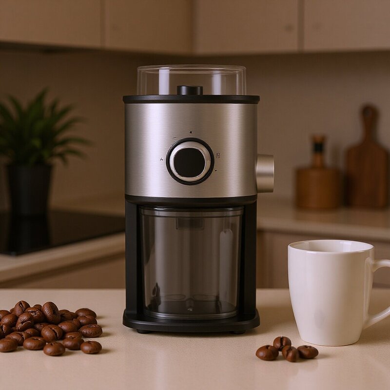 High-Quality Electric Professional Flat-Burr Commercial Espresso Coffee Grinder with Adjustable Speed, Stainless Steel, for Home Use