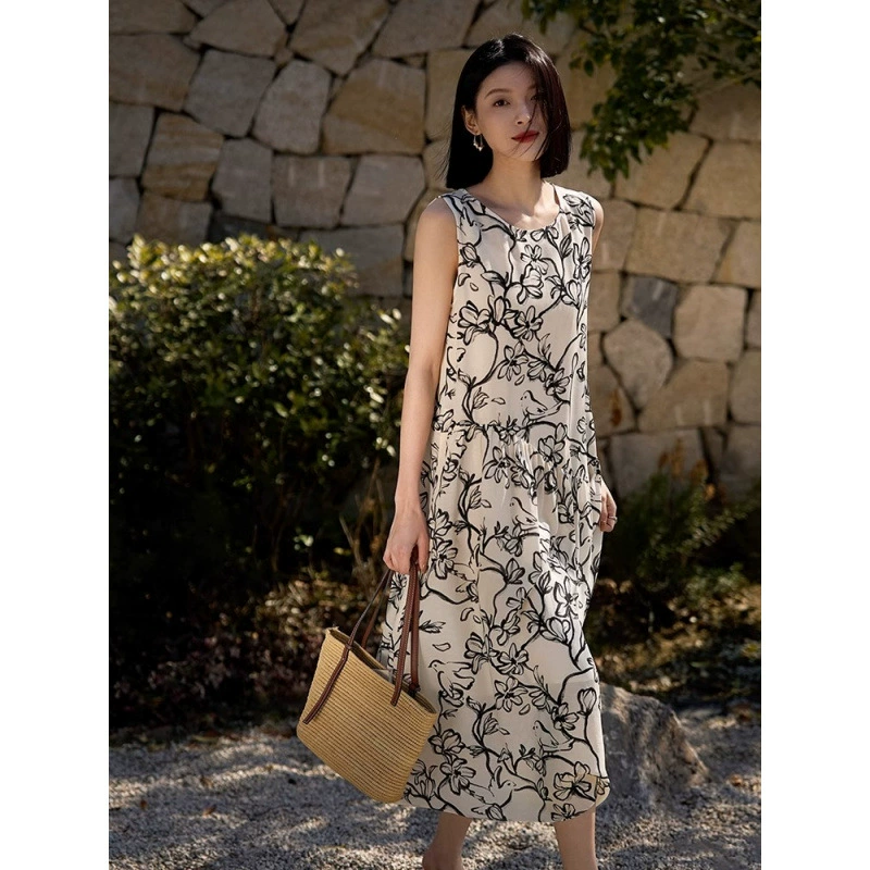 Япония и Южная Корея спот плавающие ручки и чернила из льна свободная юбка без рукавов с круглым вырезом