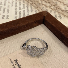 跨境重工孔雀羽毛满钻开口戒指闪耀高碳钻树叶指环高级感轻奢小众