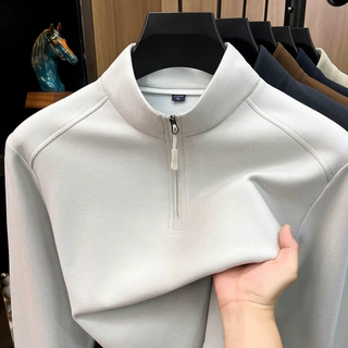 含羊绒蚕丝半拉链卫衣2026秋季新款双面磨毛加厚保暖打底男士卫衣