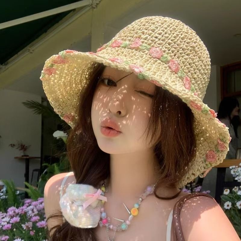 Straw summer beach foldable sun hat