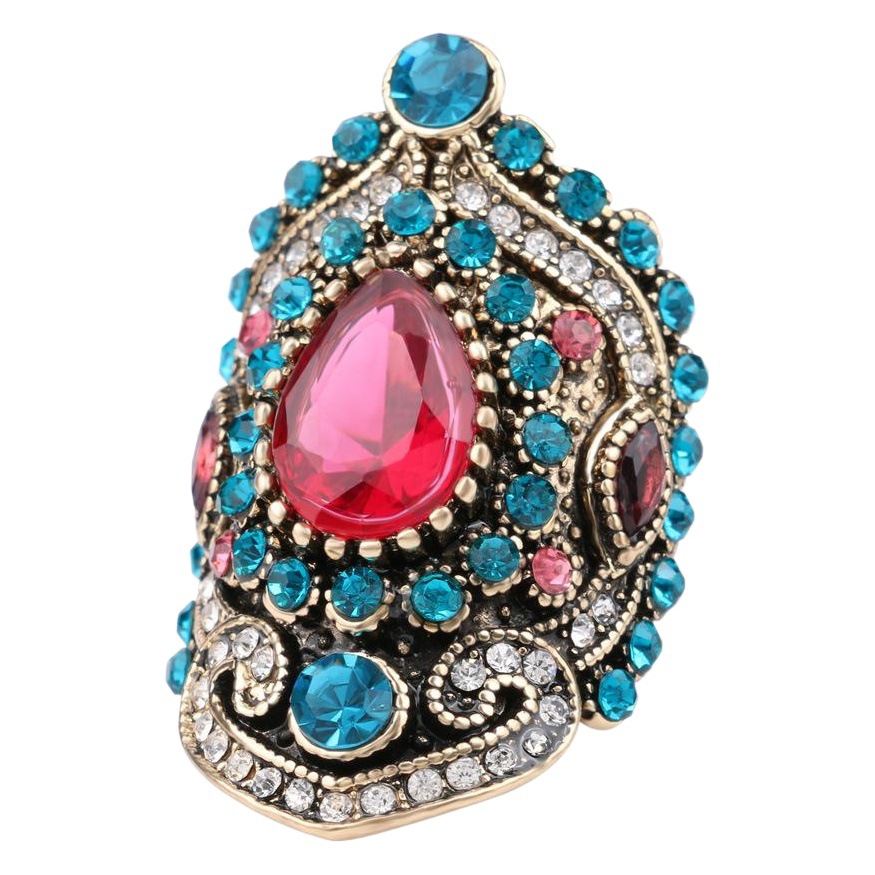 Amazon's New Gold-Plated Pink Crystal Blue Diamond Retro Women's Ring Yiwu Source Manufacturer Wholesale A3141
