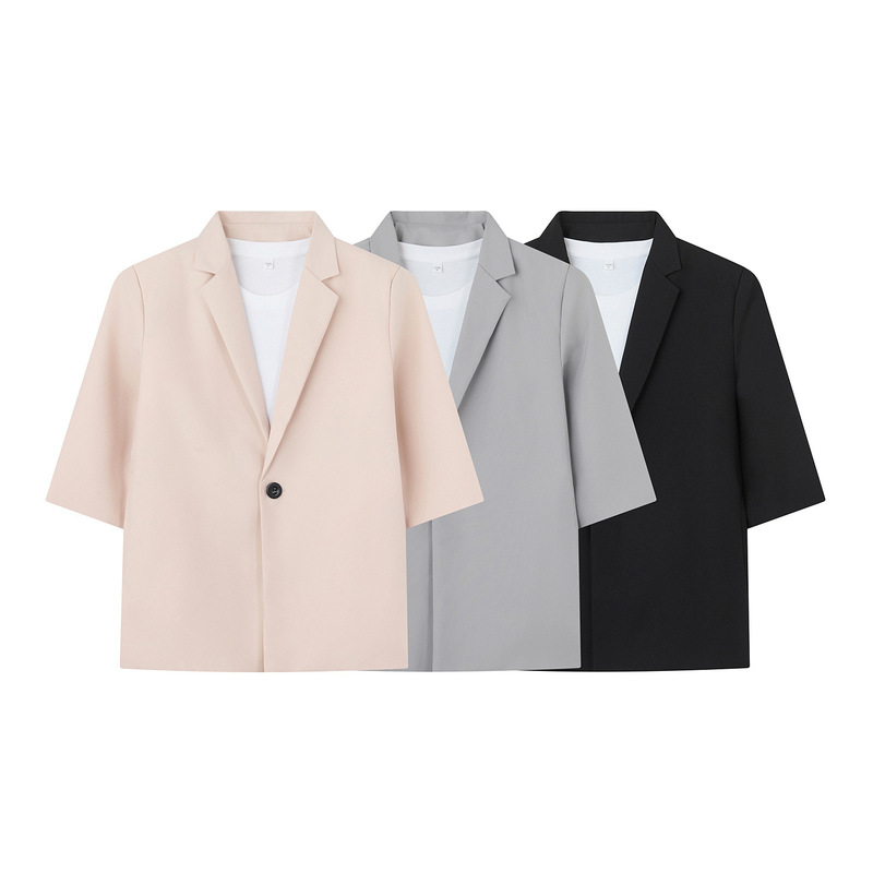 Spring and Summer Short-Sleeved Casual Suit Men's Thin Jacket Korean Style Light Luxury Trendy Versatile Fashion Three-Quarter Half-Sleeve Blazer