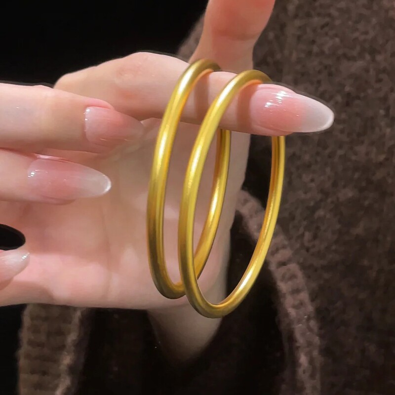 Ancient-Style Gold Bracelet, Sand Gold Bangle for Women, Imitation Gold Plain Ring, Solid Vietnamese Wedding Heritage Bracelet, High Color Retention