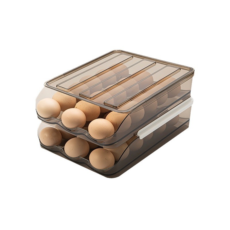 Caja de huevos de cocina doméstica refrigerador tipo deslizante huevo rodador refrigeración fresca multicapa caja de almacenamiento de huevos resistente a caídas