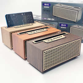 XM5新款无线蓝牙音箱 桌面木质复古收音机迷你便携式插卡小音响
