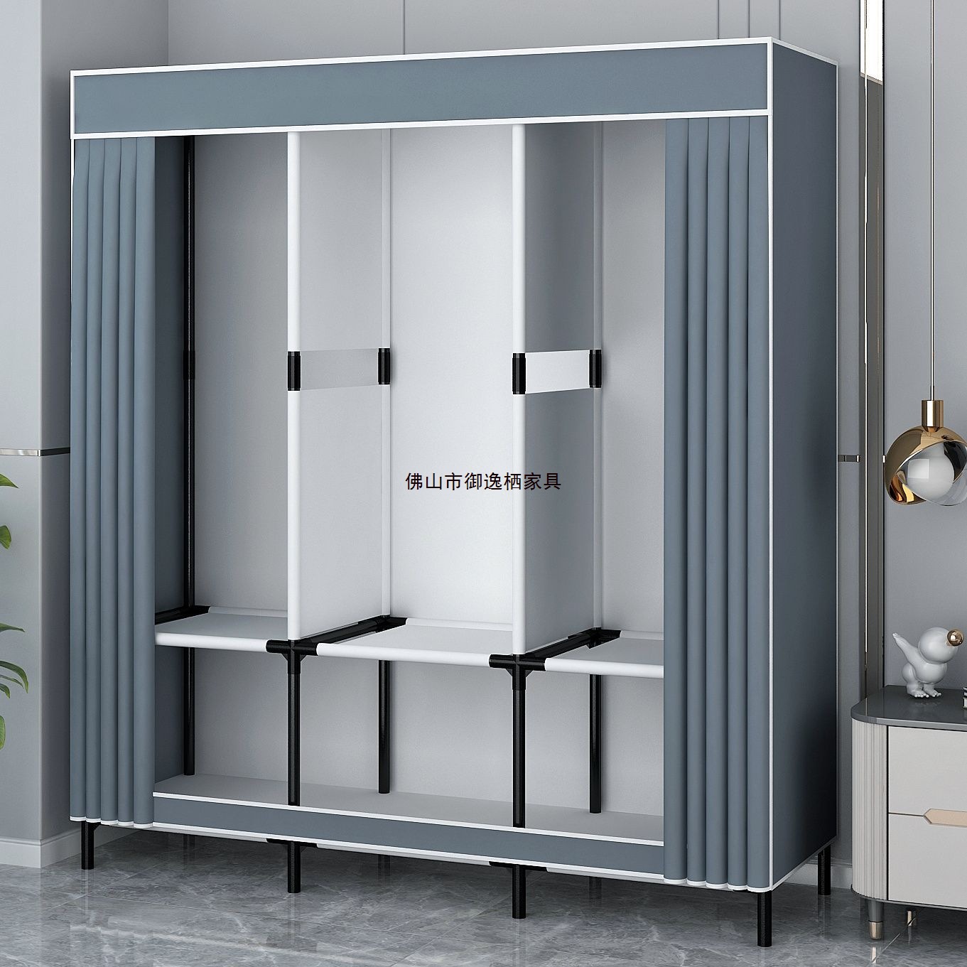 Simple Wardrobe for Home Bedroom Durable Assembly Dormitory Cloth Wardrobe Rental House Floor-Standing Shelf Small Storage Cabinet