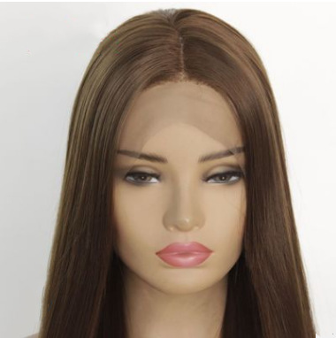 Peruca de comercio exterior marrón europeo y americano cabello largo recto frente de encaje fibra química peluca LW0208