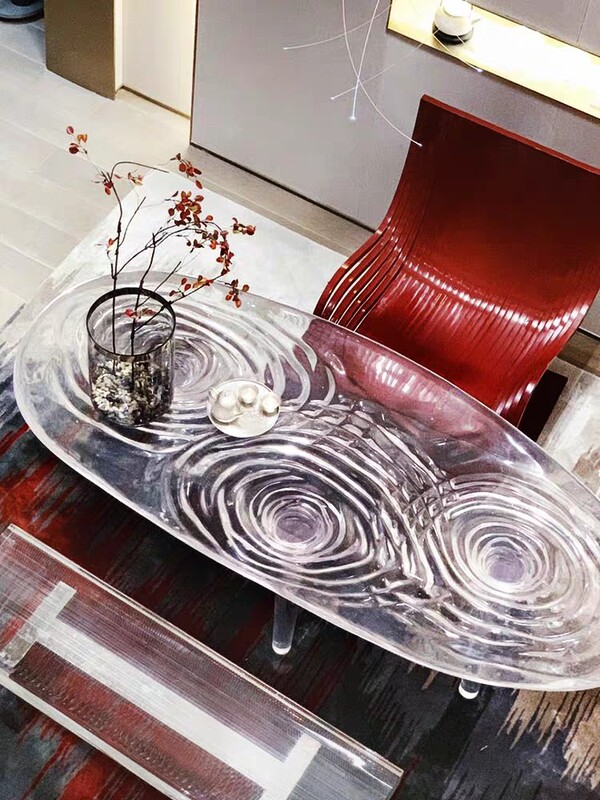 透明樹脂楕円形水波紋茶何軽豪華現代デザイナーの茶テーブルアクリル異形テーブル|undefined