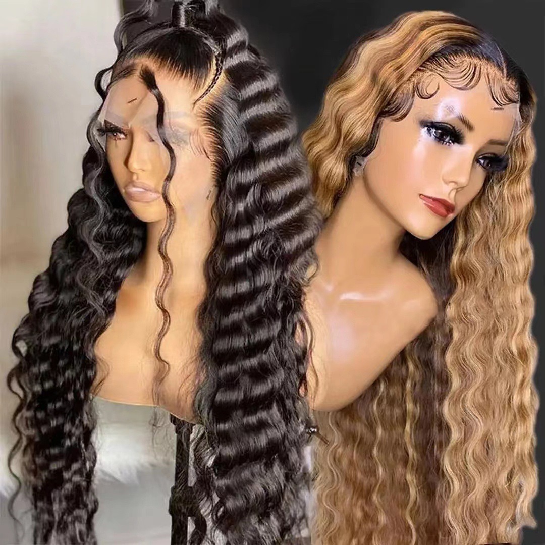 Deep Wave Front Lace Wig – Synthetische Haarverlängerungen für den ganzen Kopf für Damen (Natürlicher Haaransatz & Hitzebeständig)_voghion.com