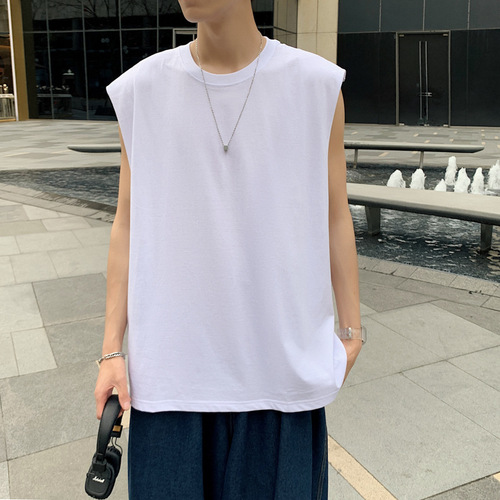 Summer Ins Brand Solid Color T-Shirt Vest Men Korean Style Trendy Student Sports Shoulderless Sleeveless T-Shirt Shirt Top 