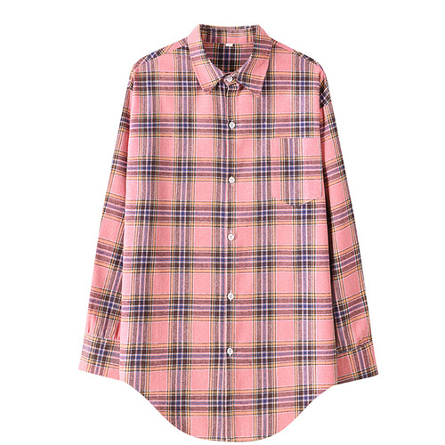 2024 Lapel Women's Long Sleeve Large Size Plaid Shirt Spring and Autumn New Design Niche Tops Women's Shirts