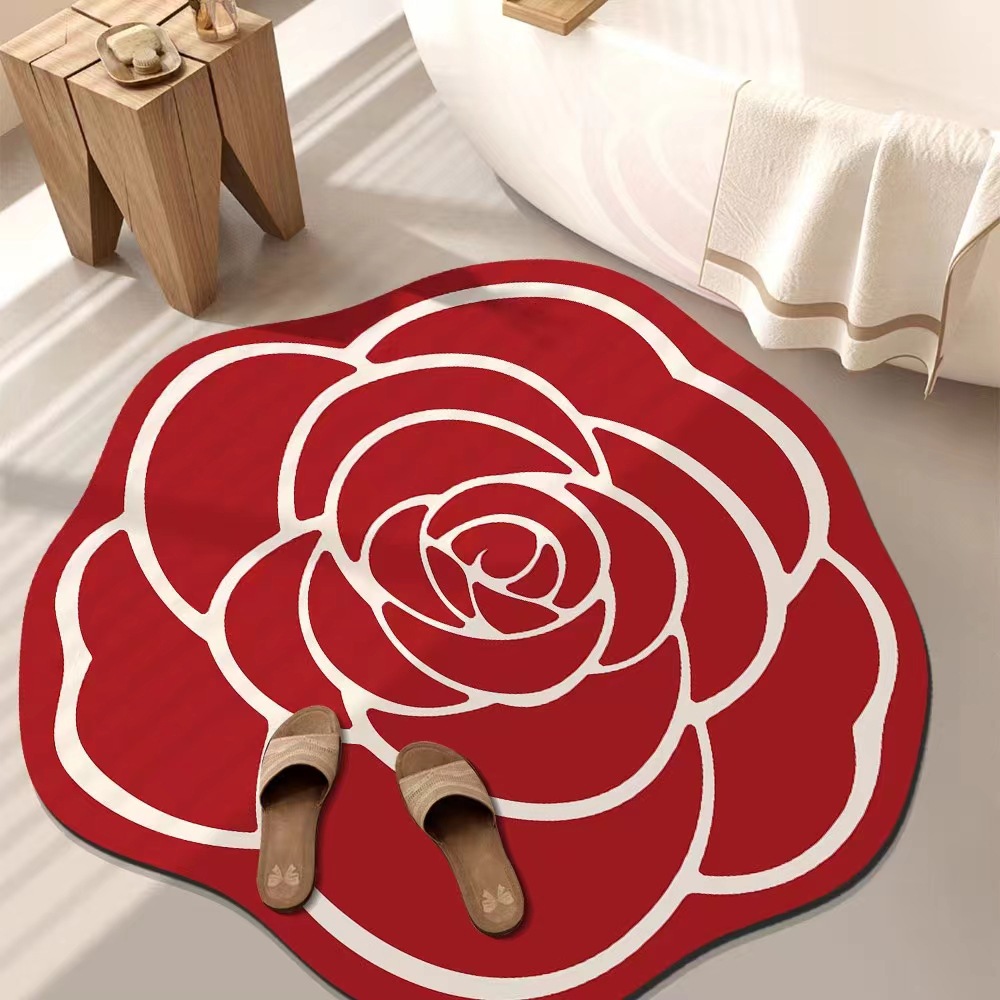Luxury Camellia Carpet Irregular Shape Water Absorbing Non Slip Floor Mat Living Room High End Bedroom Bedside Carpet_voghion.com