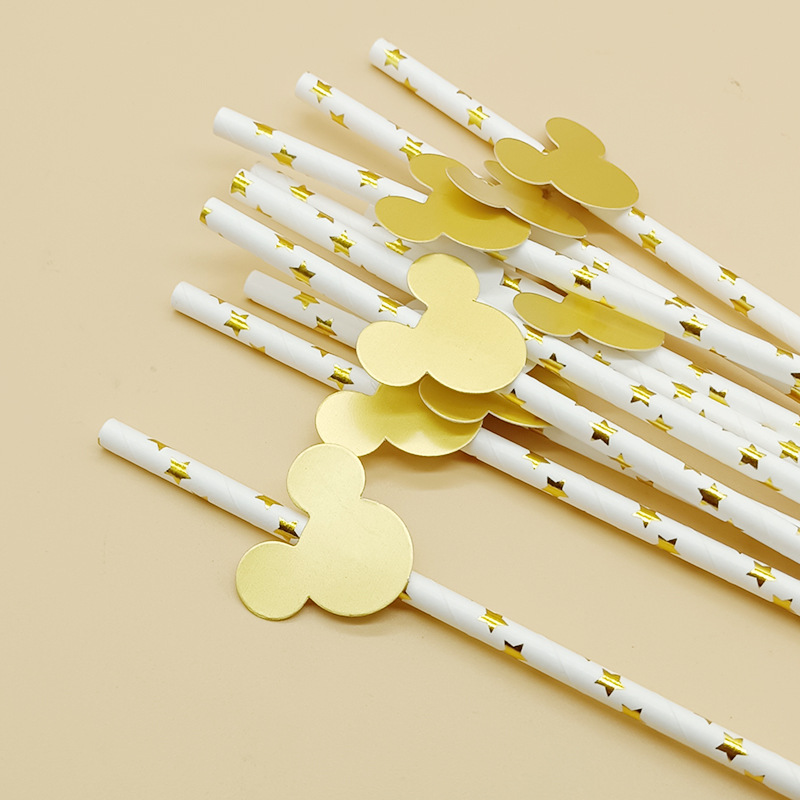 Fabricante al por mayor creativo fiesta paja decorativa serie de frutas con tarjetas Mickey papel paja creativa