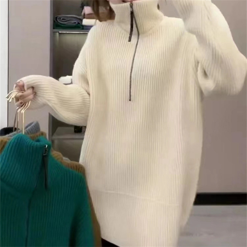 2025 秋と冬の新しい厚みのあるスタンドカラーセータージャケット女性の新しいルーズスリムタートルネックプラスニットトップ|undefined