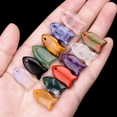 2181-天然紫粉白水晶瑪瑙虎眼東陵玉22mm小魚ペンダントアクセサリー材料卸売り