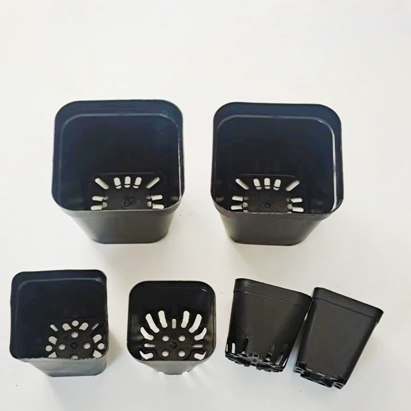 Black square plastic plant pot, thickened walls, nursery/seedling pot, stackable
