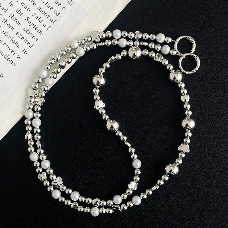 판타지 실버 비즈 롱 체인 - 길이 약 117CM