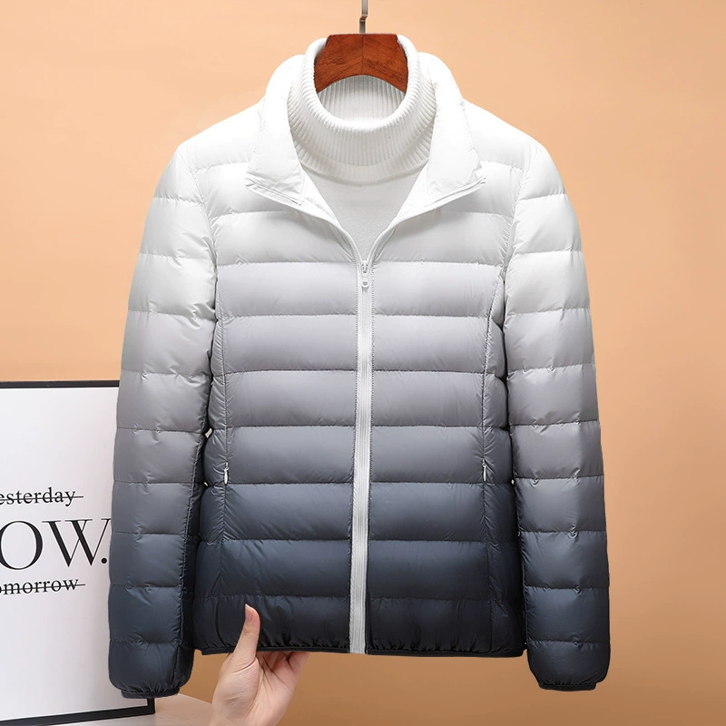 2024 Тонкий пуховик женский короткий градиентный воротник, легкий модный осенний и зимний теплый утиный бархат