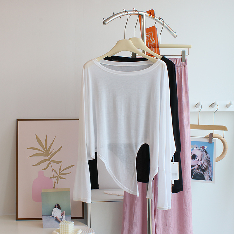Design Sense ~ Perspective Long Sleeve T-Shirt Sunscreen Clothes Top Women's Summer Thin Elegant Dance Clothes Practice Clothes Blouse