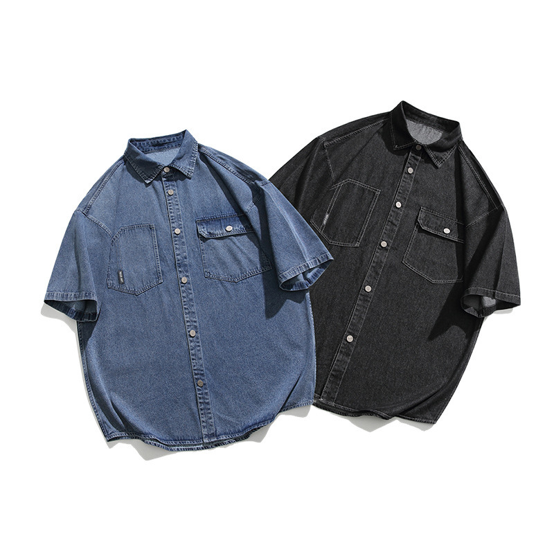 Camisas de vaqueros de manga corta para hombres de verano de moda americana de estilo de vestir suelto de estilo perezoso pareja de hombre chaqueta de media manga