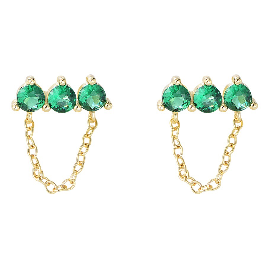S925 plata esterlina abuela verde Zircon Stud pendientes europeos y americanos simple cadena personalizada borla pendientes de moda