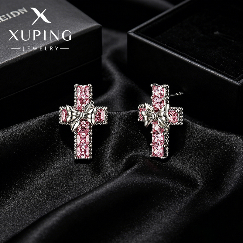 Xuping simple estilo arco cruz pernos ligeros de lujo temperamento nicho personalidad dulce y fresco pernos al por mayor mujeres