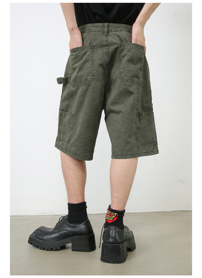 Quần short nam denim ống rộng , lưng cao thoải mái mặc mùa hè — Màu cà phê, Màu xanh lá, Màu đen chi tiết 15