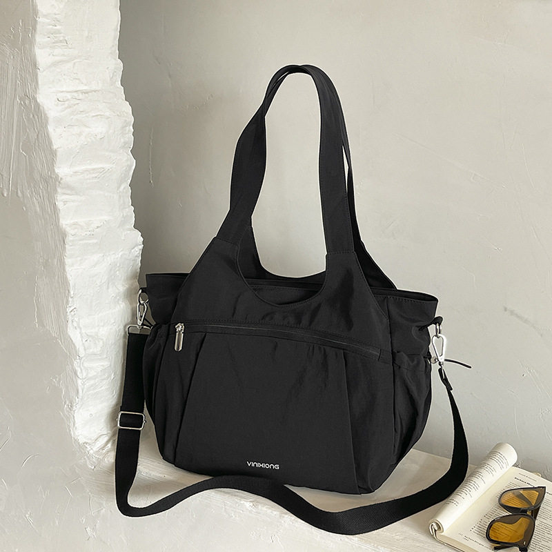 Túi tote nữ cỡ lớn chất liệu nylon nhẹ, túi đeo vai và đeo chéo tiện lợi — Khói tím, Quân đội xanh, màu be, màu nâu chi tiết 13