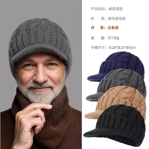 New autumn and winter collection: warm, windproof, and cold-resistant knitted hats for middle-aged and elderly men, featuring a Korean-style design and added fleece lining
