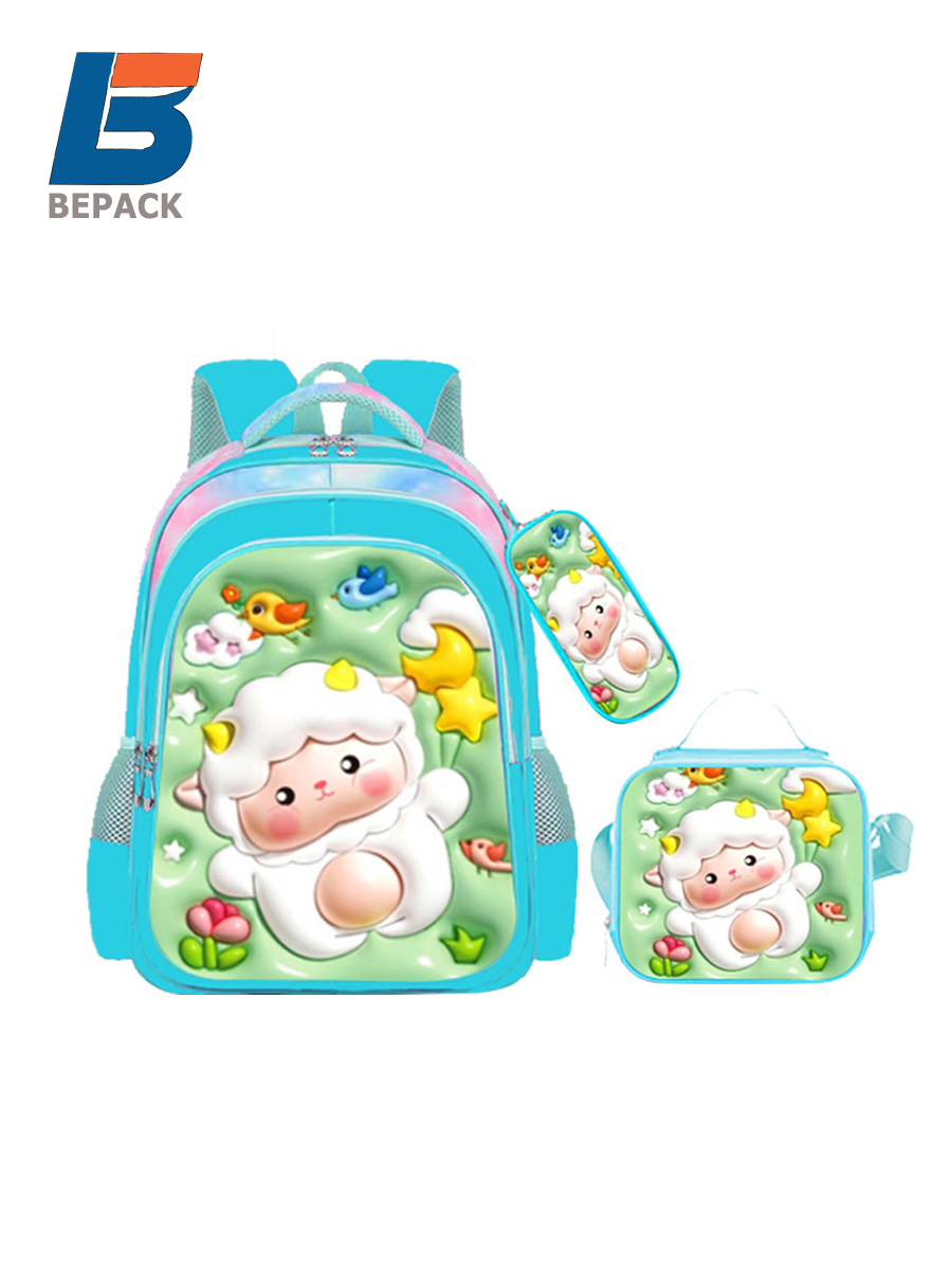 Nuevo bolso escolar impermeable de cuero brillante expandido para niños transfronterizos, carrito, bolso escolar de tres piezas para estudiantes, mochila de dibujos animados