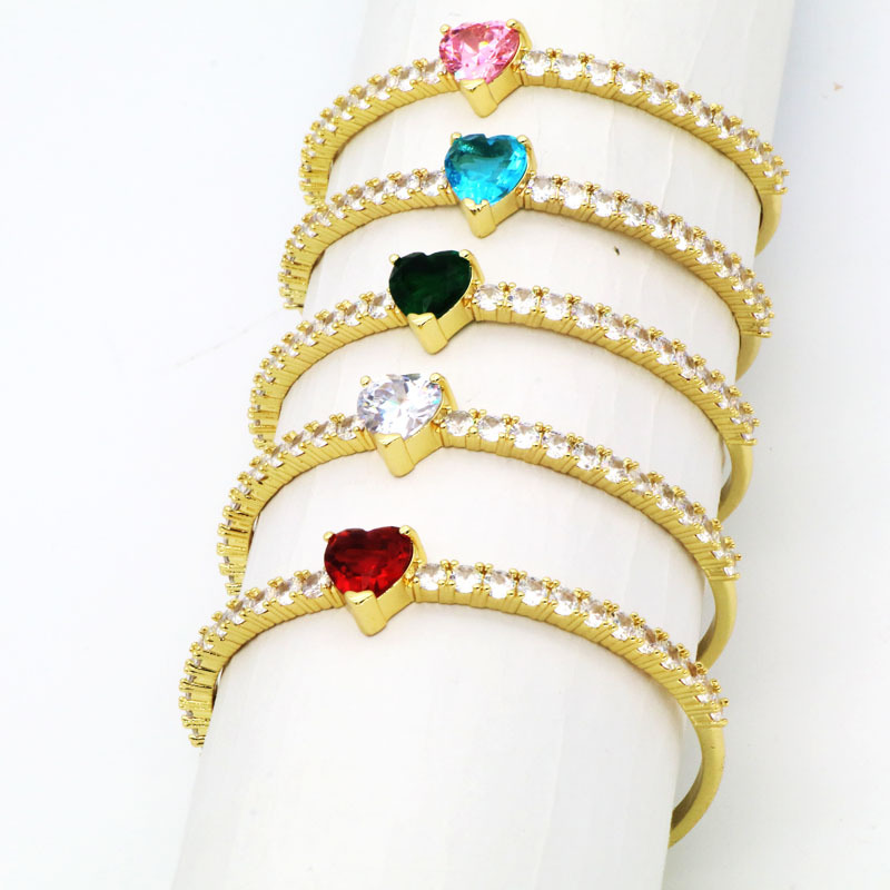 Fashion Heart Shape Copper Inlay Zircon Bangle 1 Piece