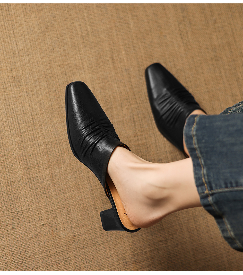 Sandal cao gót nữ mũi kín gót hở, gót 5 cm — đen chi tiết 8