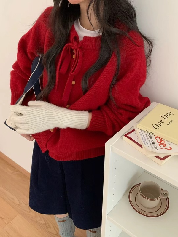 韩系穿搭蓝色毛衣慵懒高级感针织开衫外套女秋冬季超好看加厚上衣|undefined