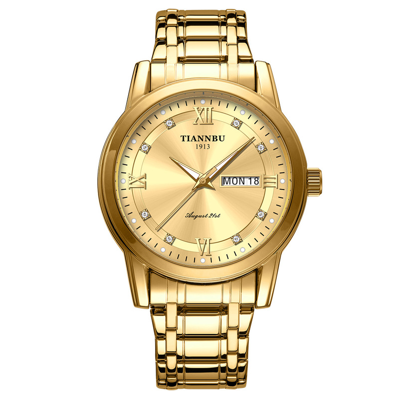 Tianbo gold watch men's watch fashion automatic movement luminous waterproof steel belt double calendar non-mechanical quartz watch Tianbo gold watch men's watch fashion automatic movement luminous waterproof steel belt double calendar non-mechanical quartz watch