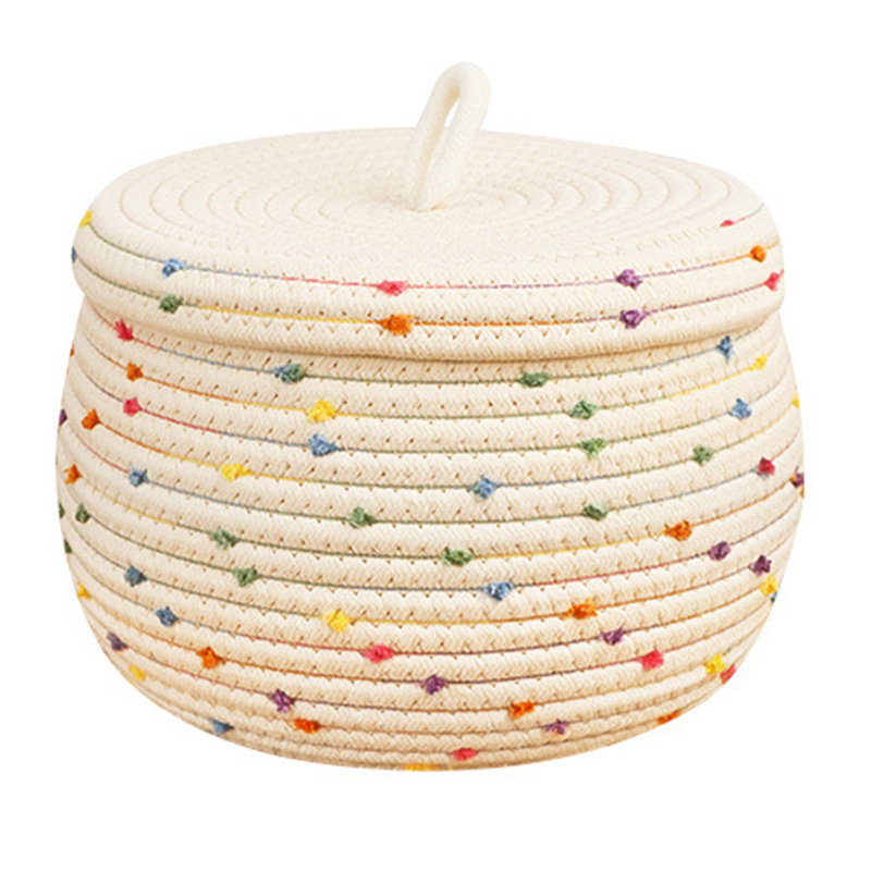 Canasta de almacenamiento de hilo de algodón merienda de escritorio canasta de almacenamiento de juguete con tapa caja de almacenamiento de ropa interior cesta de almacenamiento de organización de llaves