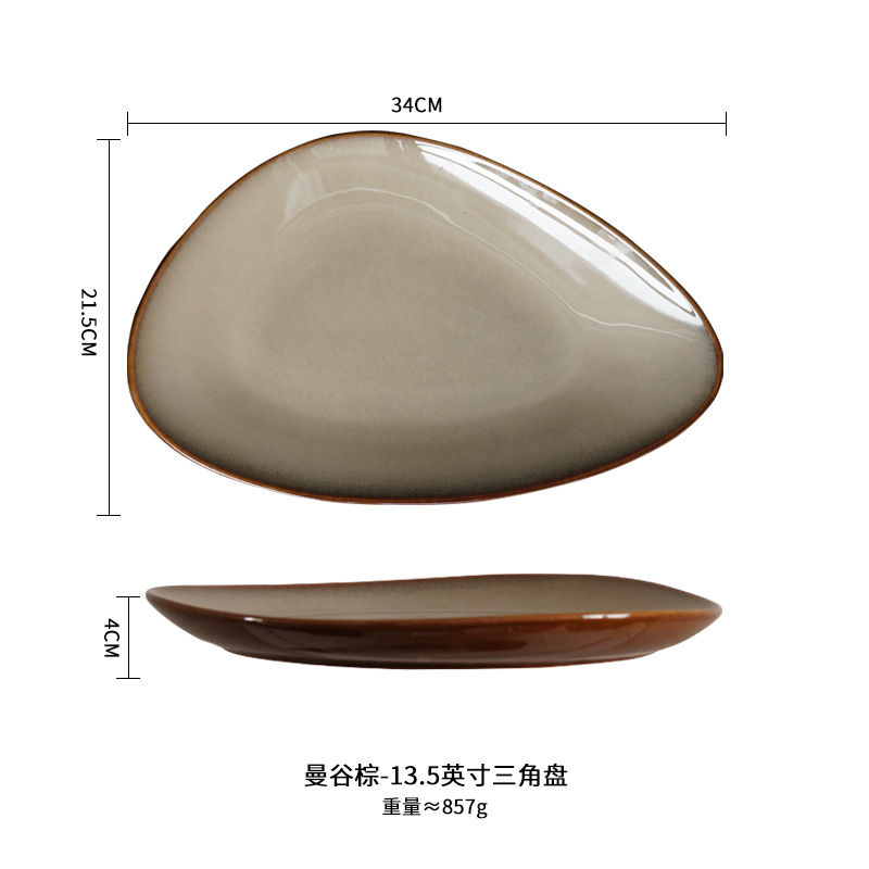 Horno de estilo japonés plato de pescado elíptico irregular de cerámica vajilla de restaurante especial plato de filete plato de sushi plato de restaurante occidental transfronterizo