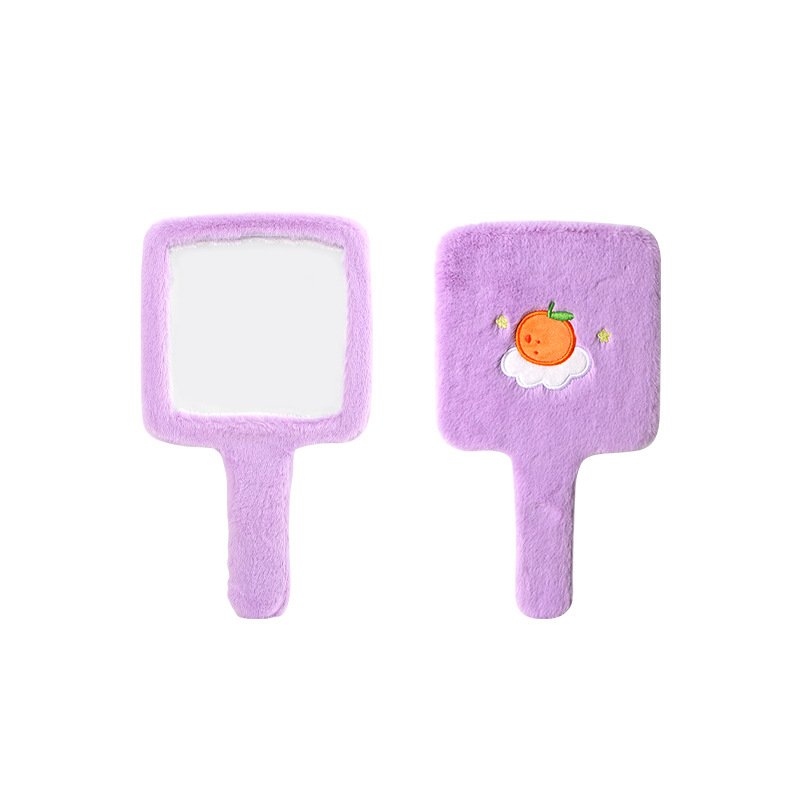 Espejo de mango bordado peludo cuadrado redondo Espejo de mango de plástico más funda de felpa Espejo de belleza Espejo portátil