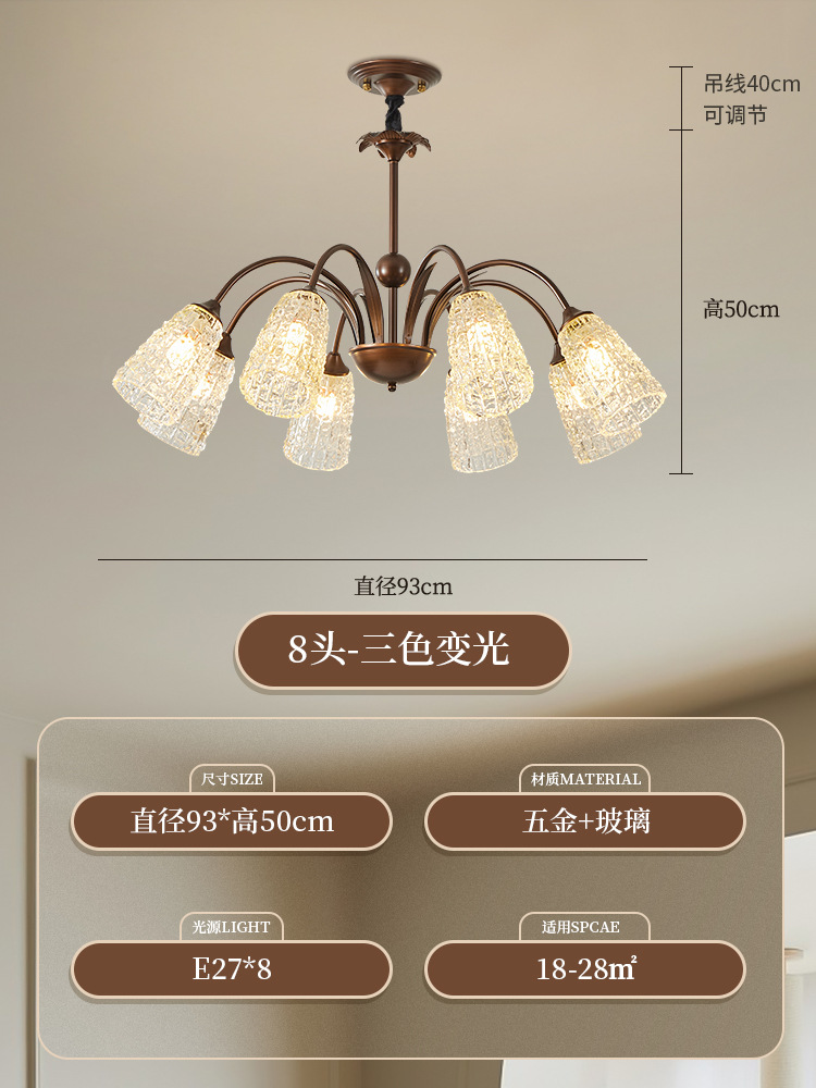 Araña de sala de estar, estilo chino americano, luz principal de salón, estilo francés romántico Nanyang, diseño, iluminación de dormitorio de comedor