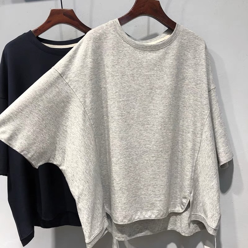 120kg 韓国東大門 2025 新しい夏無地フロントショートバックロングバットスリーブピュアコットン Tシャツ女性のトップ服|undefined