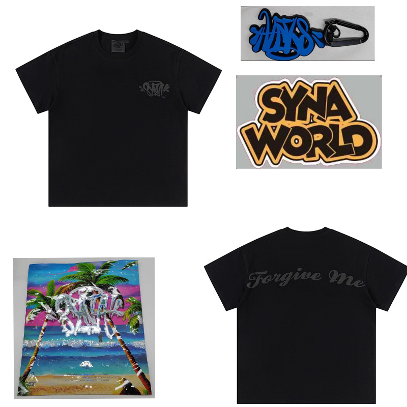 高品質SYnaWorldヒップホップフォームプリント半袖カジュアルルーズTシャツハイストリートショーツSyna Word