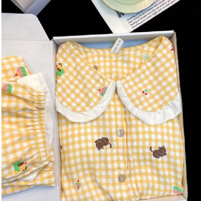 Chatter en vivo explosión con cojín de pecho primavera y otoño dulce nubes algodón de manga larga pijama de niñas estudiantes set de ropa de hogar