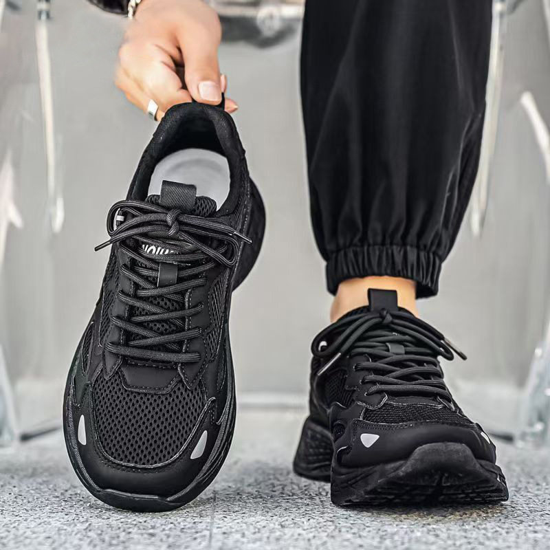 Giày thể thao nam sneaker thân lưới thoáng khí, đế cao su gót thấp, dây buộc, phong cách casual — F901 màu đen, F901 xám nhạt, F901 xám đậm