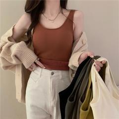 METWO built-in cup comfortable ribbed heating quilted warm warming vest slim fit versatile underwear base top for women