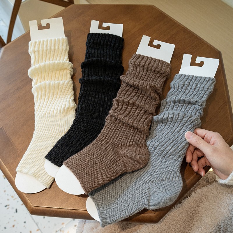Foot Stocking Set Women's Autumn and Winter Knitted Black Socks Stacked Stocking Stocking Stylish Warm Mid-tube Socks Double Needle Thick Needle